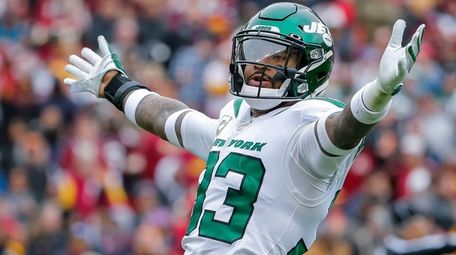 Jets safety Jamal Adams reacts after a sack