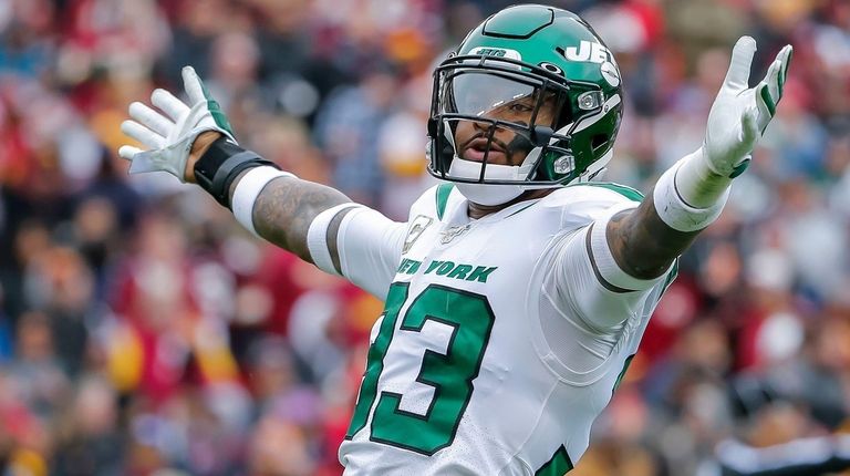 Jets safety Jamal Adams reacts after a sack