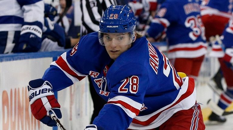 Lias Andersson of the Rangers plays the puck