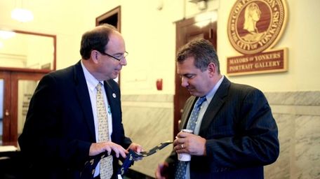 City Council President Chuck Lesnick speaks with Yonkers