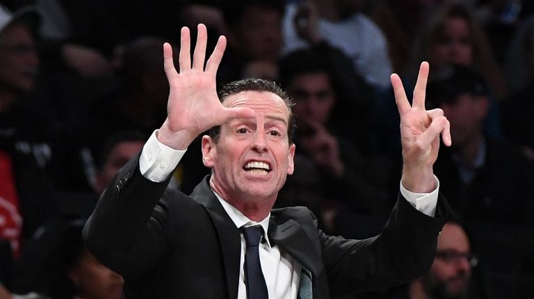 Nets head coach Kenny Atkinson gestures during the