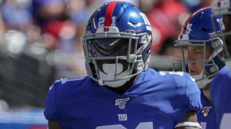 Giants safety Jabrill Peppers waits for play to