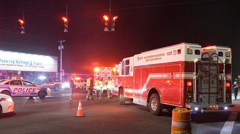 Emergency personnel on the scene where two women