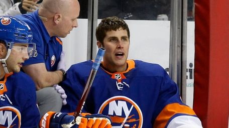 Thomas Greiss #1 of the Islanders looks on
