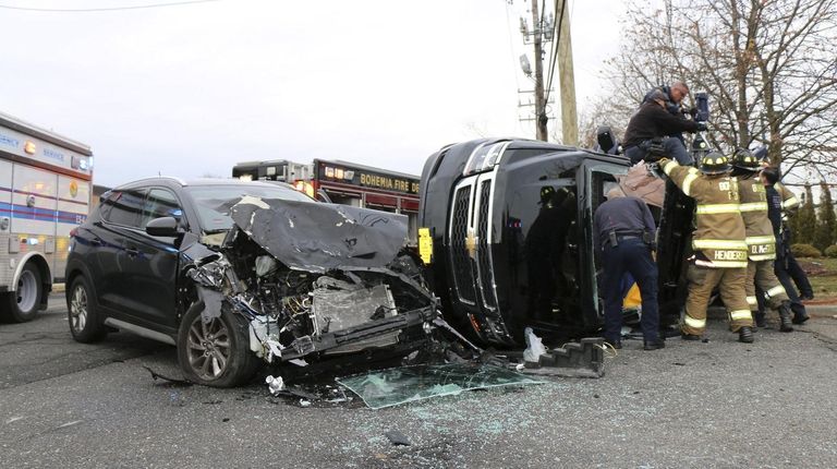 The crash involving two sport utility vehicles, one