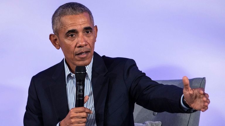 Former President Barack Obama speaks during the Obama