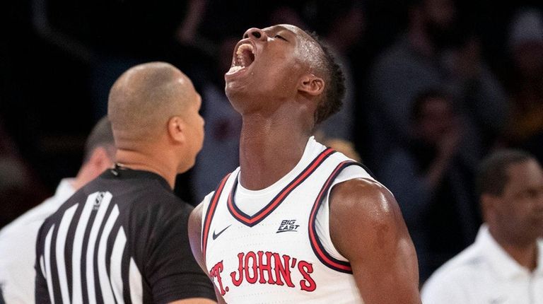 St. John's Rasheem Dunn reacts as his team