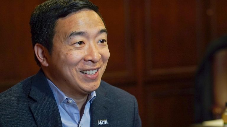 Democratic presidential candidate businessman Andrew Yang speaks during