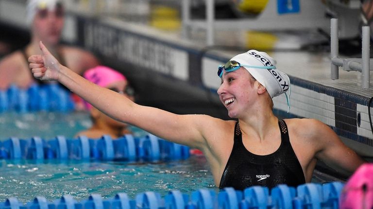 Northport-Commack's Chloe Stepanek celebrates her win in the