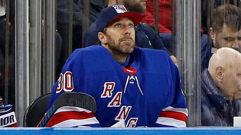 Henrik Lundqvist on the bench during the second