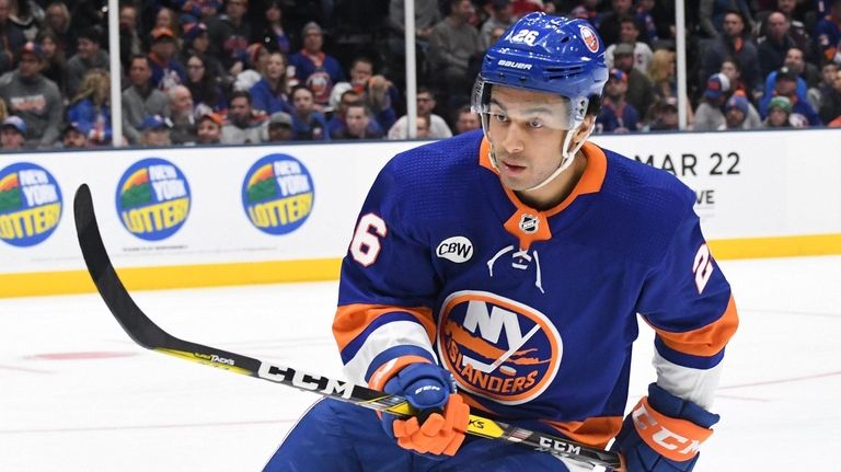 New York Islanders right wing Josh Ho-Sang skates