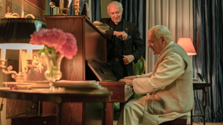 Jonathan Pryce as Pope Francis and Anthony Hopkins