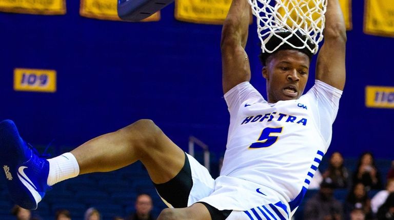 Hofstra Pride guard Eli Pemberton hangs on after