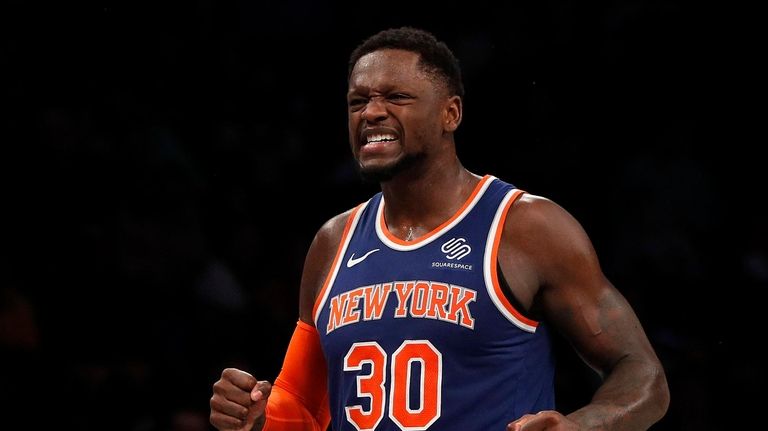 Julius Randle #30 of the Knicks reacts after