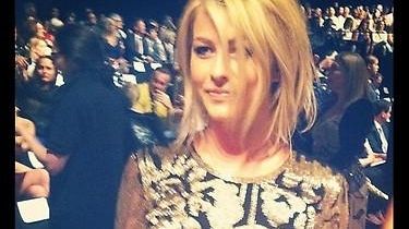 Actress Julianne Hough wears a Naeem Khan sweater