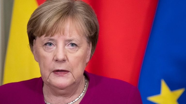 German Chancellor Angela Merkel speaks during her and