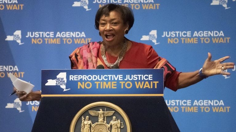 Senate Majority Leader Andrea Stewart-Cousins speaks at Barnard