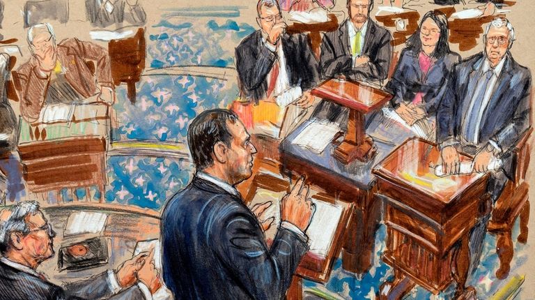 This artist sketch depicts impeachment manager Rep. Adam