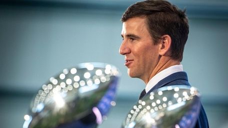 Eli Manning speaking during his retirement press conference