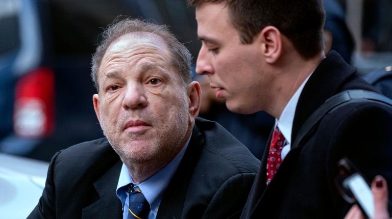 Harvey Weinstein leaves after a day of testimony