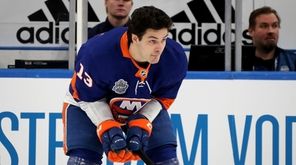 Mathew Barzal of the Islanders competes in the