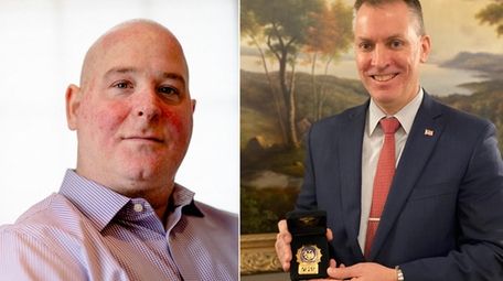 NYPD officer Ross Dichter, left, was promoted to