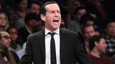 Brooklyn Nets head coach Kenny Atkinson reacts against