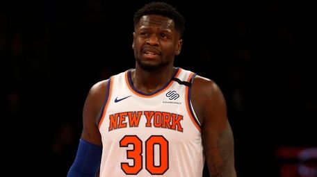 Julius Randle of the Knicks reacts during the
