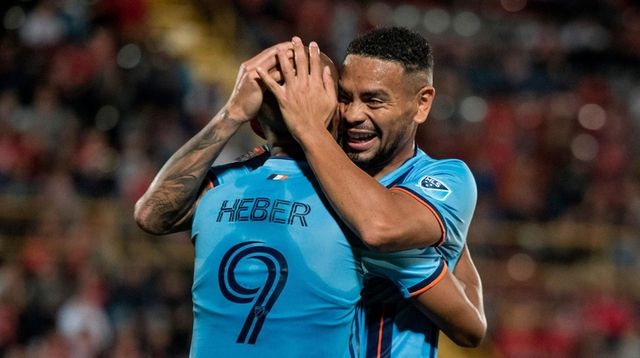 New York City FC's Heber celebrates with Alexander