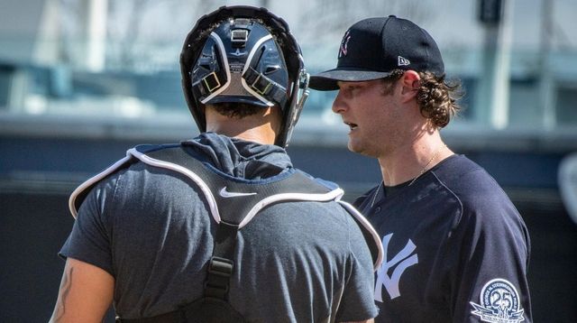 Yankees pitcher Gerrit Cole and catcher Gary Sanchez