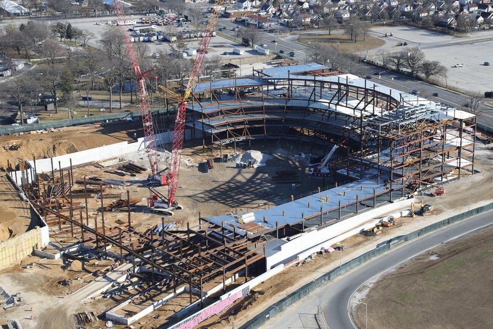 An aerial photograph showing the construction site of