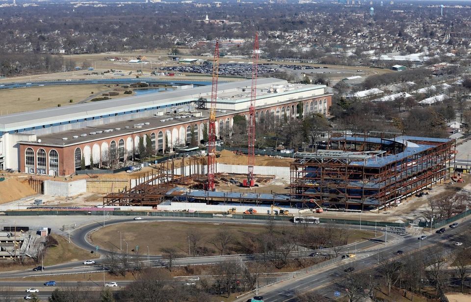 An aerial photograph showing the construction site of