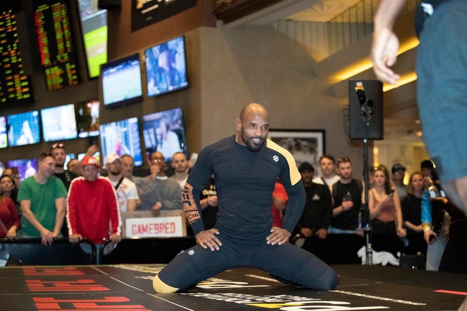 Middleweight fighter Yoel Romero, of Cuba, stretches during
