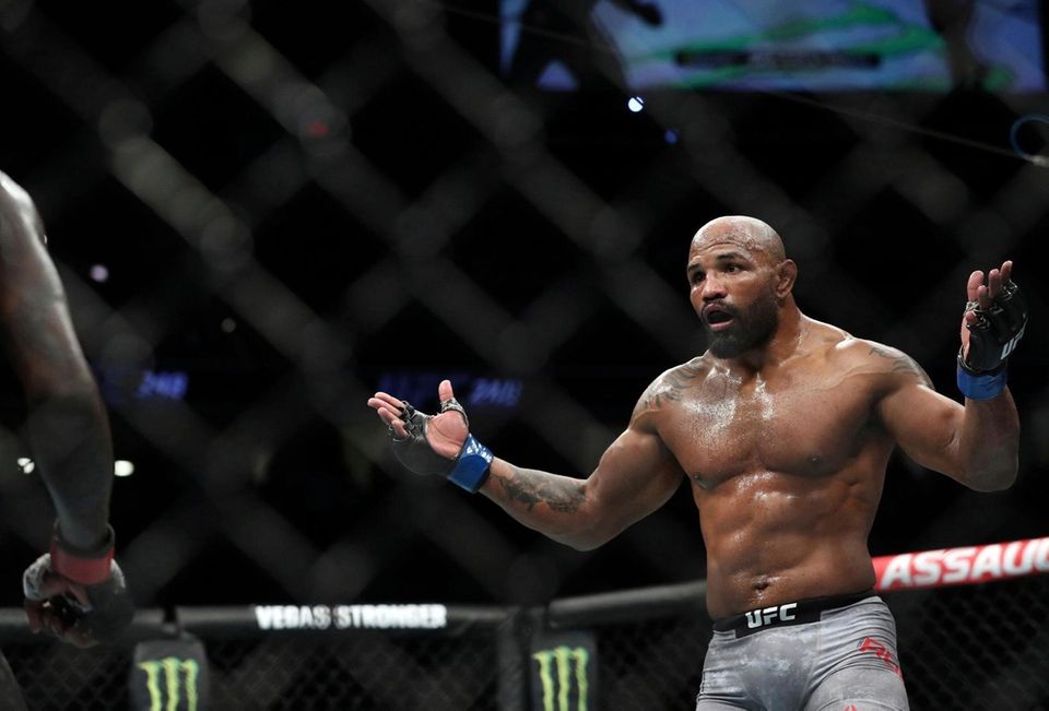 Yoel Romero reacts after failing to catch UFC