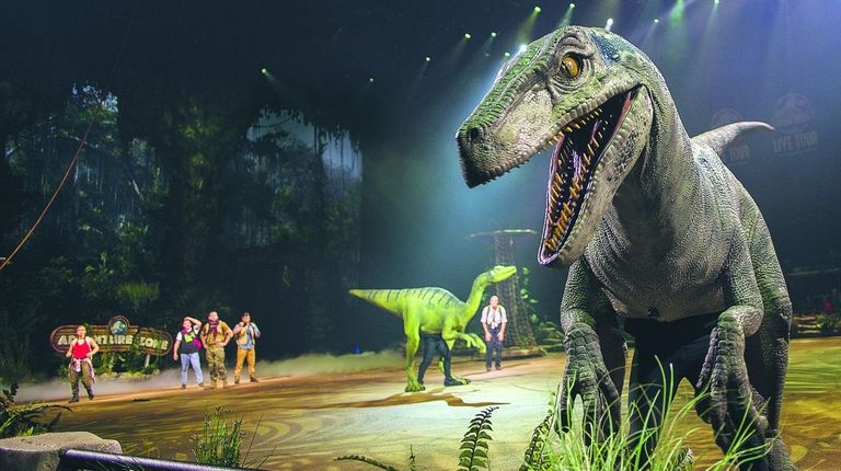 The T Rex makes a grand entrance during