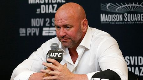 Dana White speaks during the press conference after