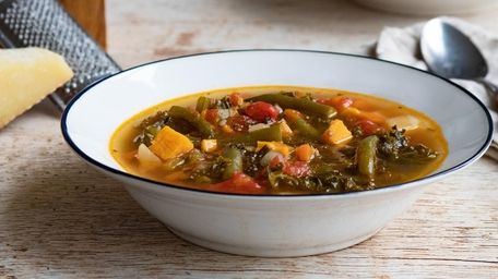 Minestrone with green beans, sweet and russet potatoes
