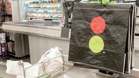 Reusable shopping bags at a Stop and Shop