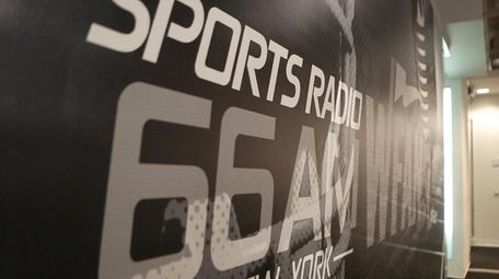 Station signage at the WFAN studios in Manhattan.