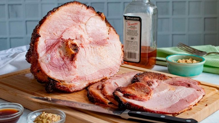Ham glazed with bourbon, vanilla, coarse mustard and