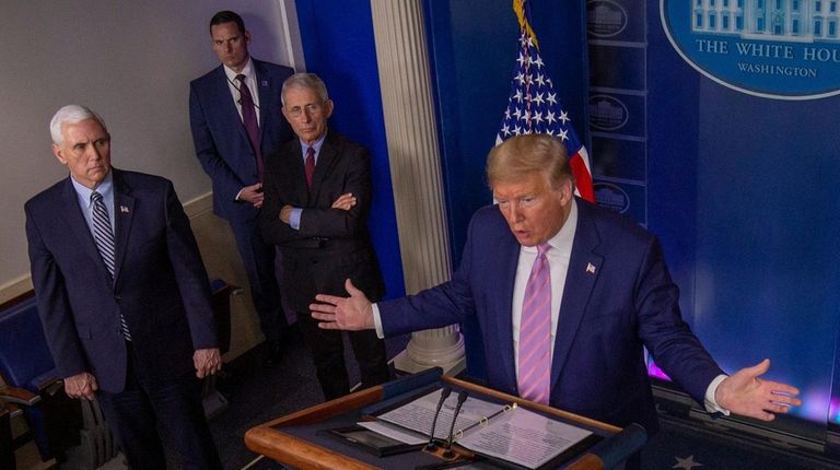 President Donald Trump speaks at the coronavirus briefing