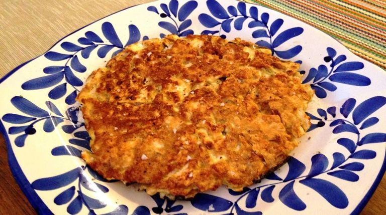 Matzo brei, here, cooked pancake style, is a