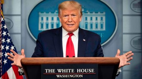 President Donald Trump at the White House briefing