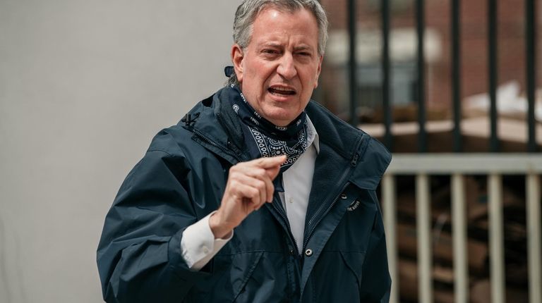 NYC Mayor Bill de Blasio speaks earlier this