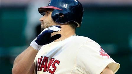 Cleveland Indians infielder/outfielder Russ Canzler hits a single
