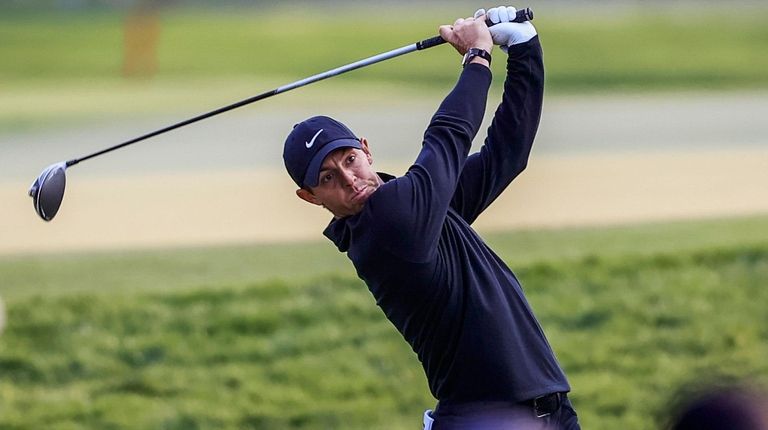 Rory McIlroy hits his tee shot on the