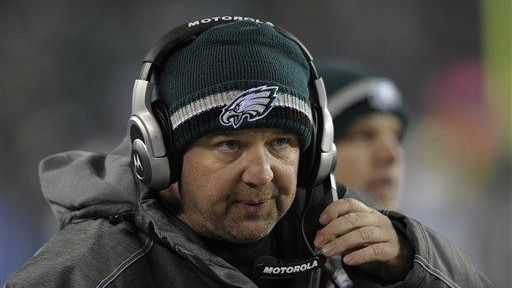 Philadelphia Eagles offensive coordinator Marty Mornhinweg looks on