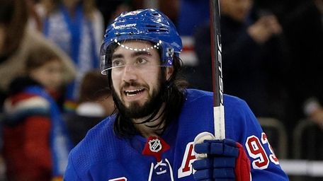 Mika Zibanejad of the Rangers celebrates after defeating