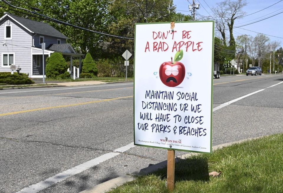 A sign in Westhampton Beach on Tuesday, May