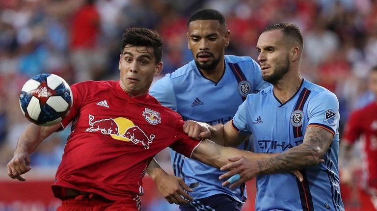 Red Bulls forward Brian White (left) and NYCFC